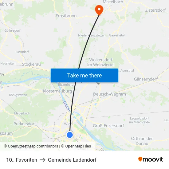 10., Favoriten to Gemeinde Ladendorf map