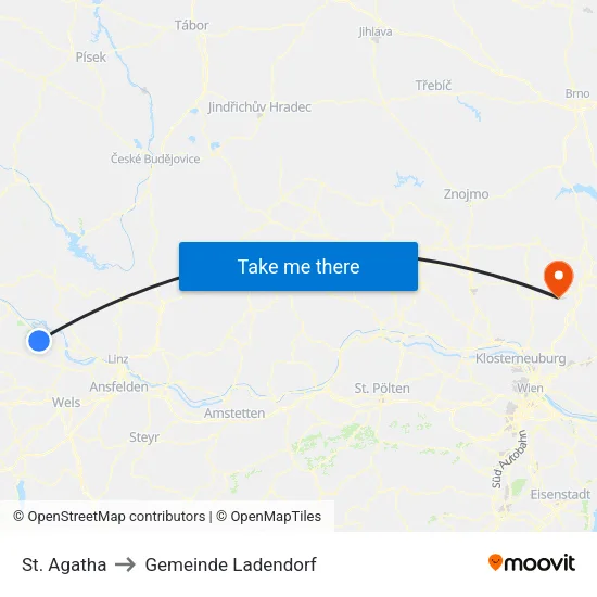 St. Agatha to Gemeinde Ladendorf map