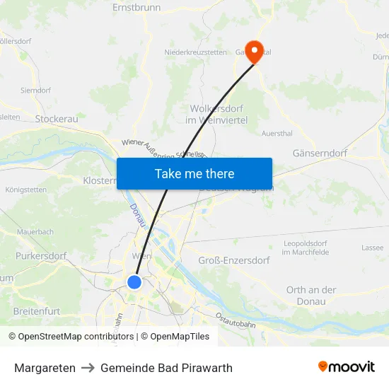Margareten to Gemeinde Bad Pirawarth map