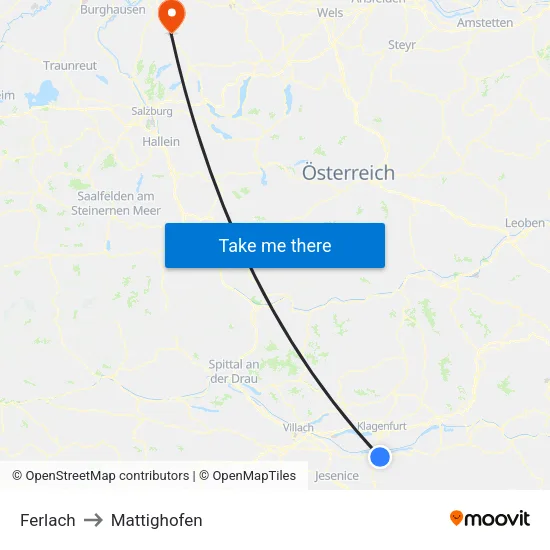 Ferlach to Mattighofen map