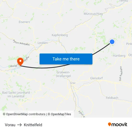 Vorau to Knittelfeld map