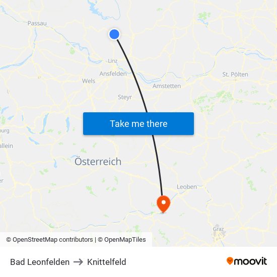 Bad Leonfelden to Knittelfeld map