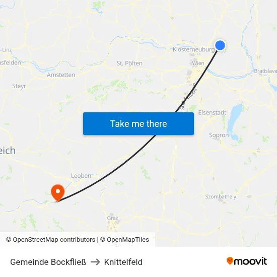 Gemeinde Bockfließ to Knittelfeld map