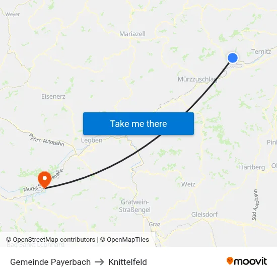 Gemeinde Payerbach to Knittelfeld map