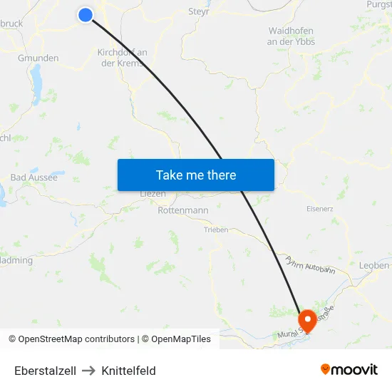 Eberstalzell to Knittelfeld map