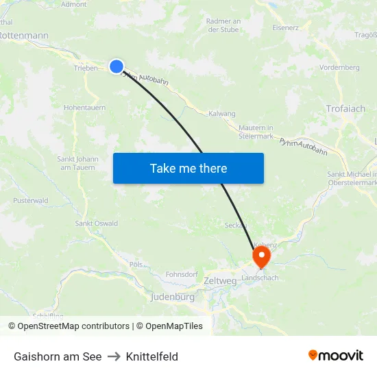 Gaishorn am See to Knittelfeld map