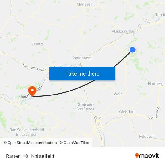 Ratten to Knittelfeld map