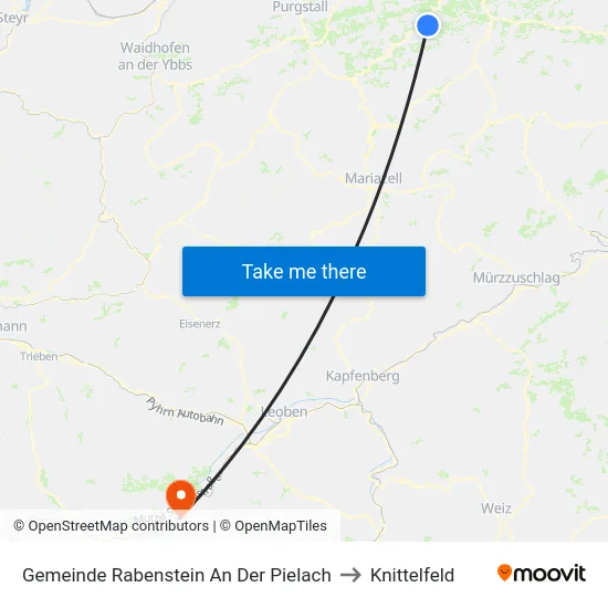 Gemeinde Rabenstein An Der Pielach to Knittelfeld map