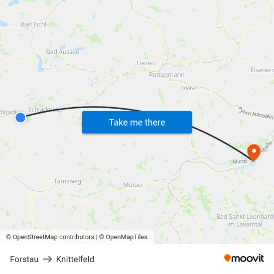 Forstau to Knittelfeld map