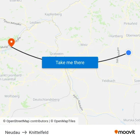 Neudau to Knittelfeld map