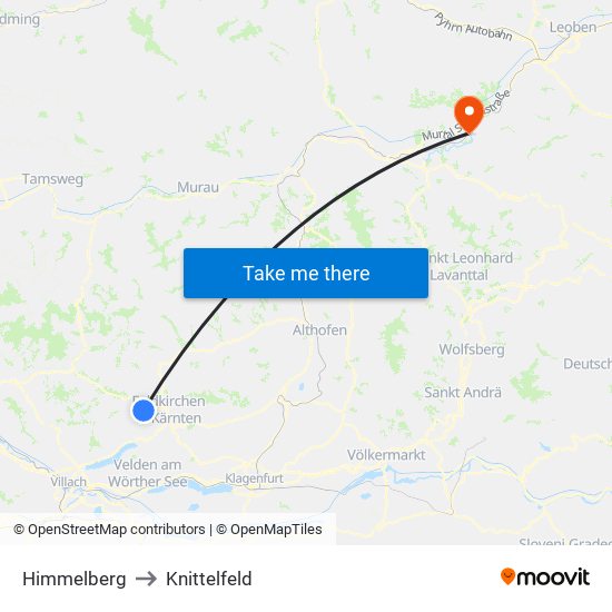 Himmelberg to Knittelfeld map