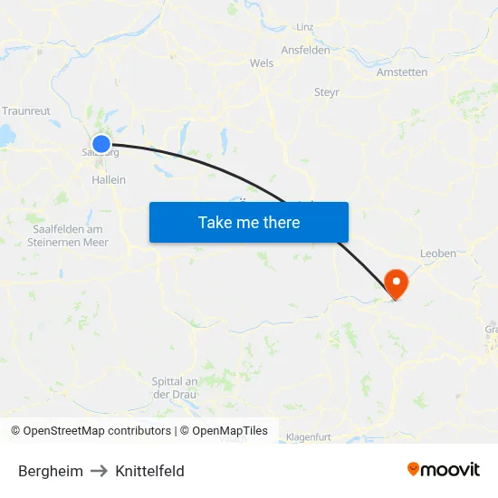 Bergheim to Knittelfeld map