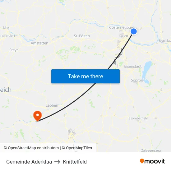 Gemeinde Aderklaa to Knittelfeld map