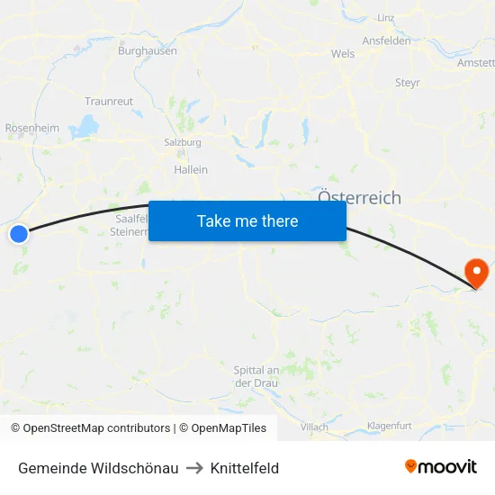 Gemeinde Wildschönau to Knittelfeld map