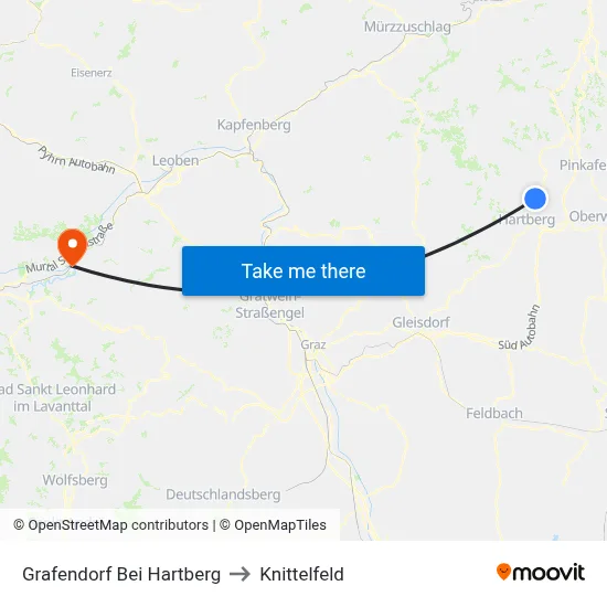 Grafendorf Bei Hartberg to Knittelfeld map