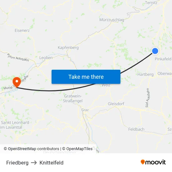 Friedberg to Knittelfeld map