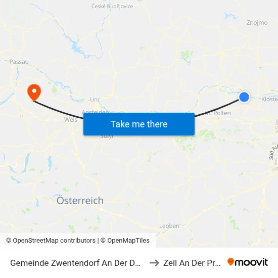 Gemeinde Zwentendorf An Der Donau to Zell An Der Pram map