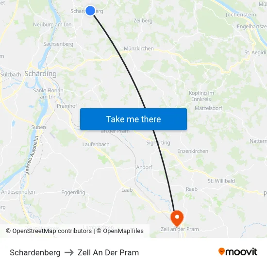 Schardenberg to Zell An Der Pram map
