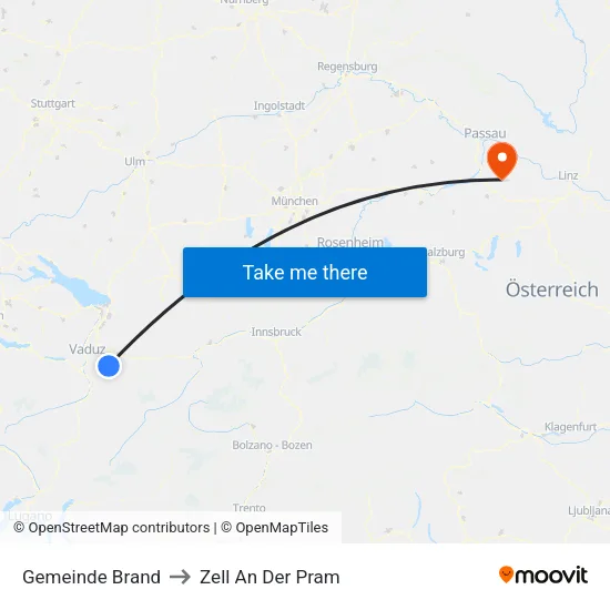 Gemeinde Brand to Zell An Der Pram map