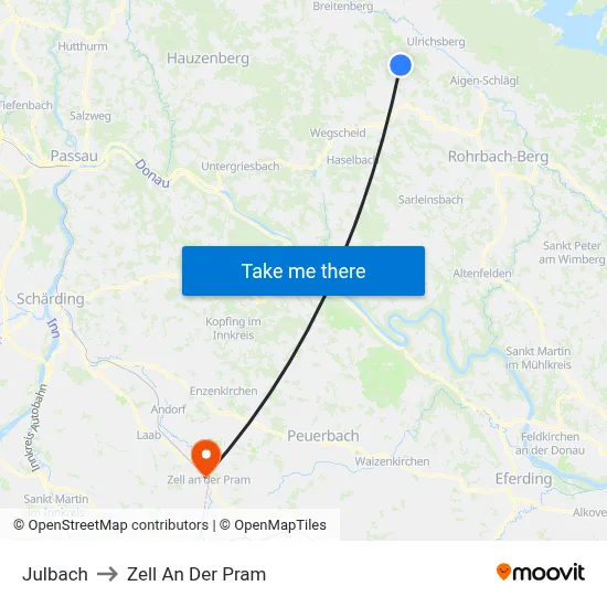 Julbach to Zell An Der Pram map