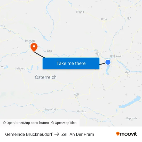 Gemeinde Bruckneudorf to Zell An Der Pram map