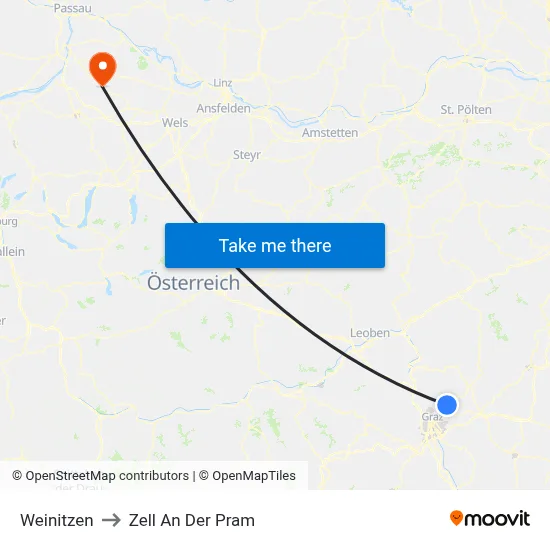 Weinitzen to Zell An Der Pram map
