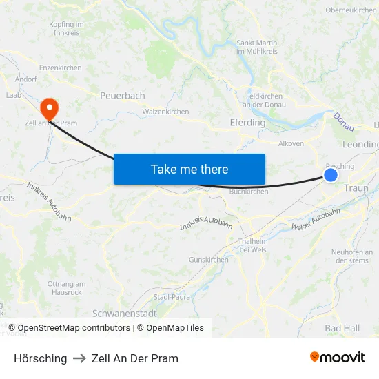 Hörsching to Zell An Der Pram map