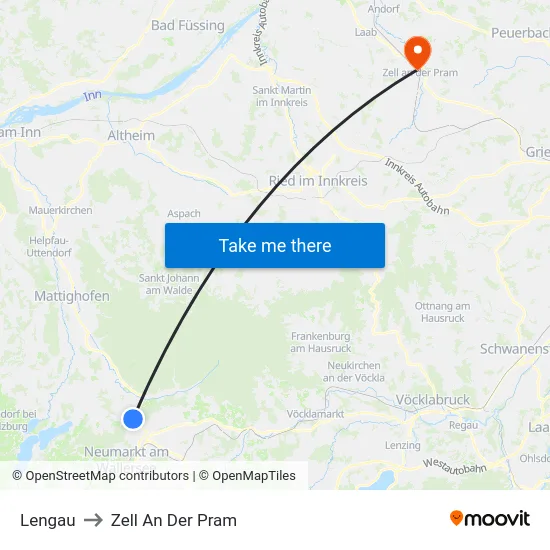 Lengau to Zell An Der Pram map