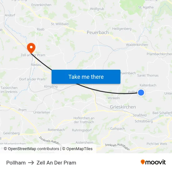 Pollham to Zell An Der Pram map
