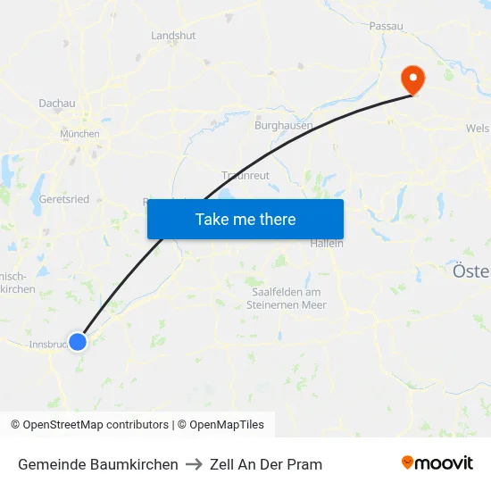 Gemeinde Baumkirchen to Zell An Der Pram map