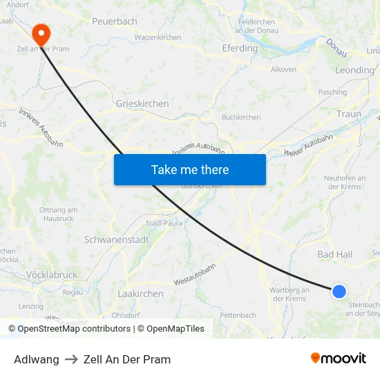 Adlwang to Zell An Der Pram map
