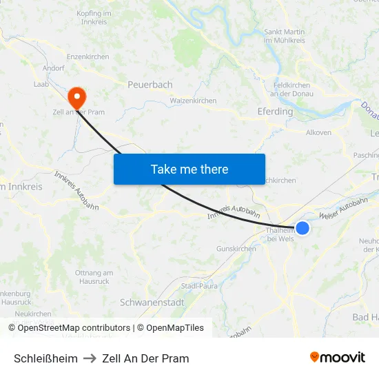 Schleißheim to Zell An Der Pram map