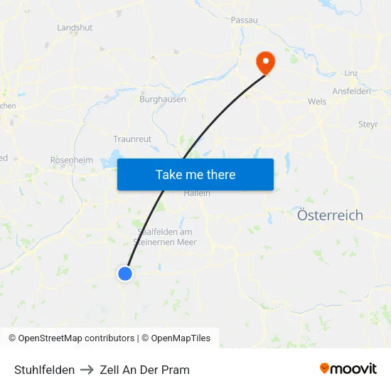 Stuhlfelden to Zell An Der Pram map