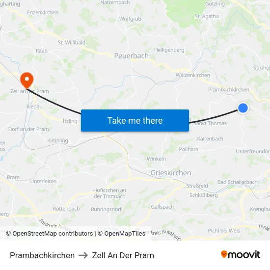 Prambachkirchen to Zell An Der Pram map