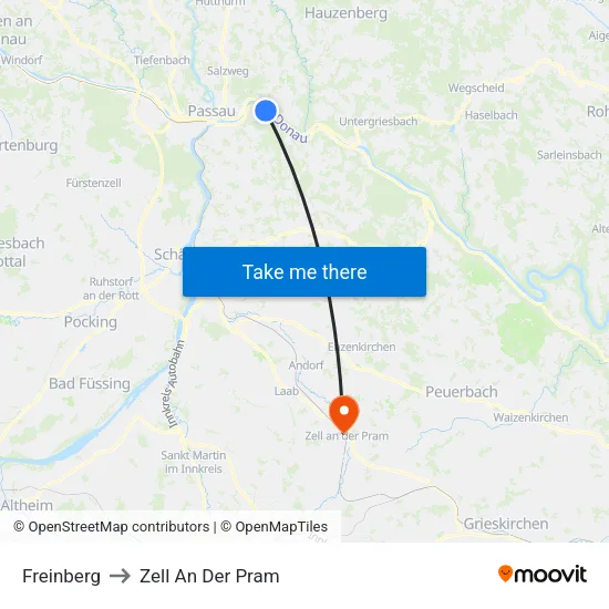 Freinberg to Zell An Der Pram map