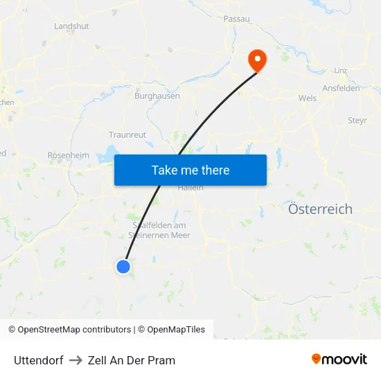 Uttendorf to Zell An Der Pram map