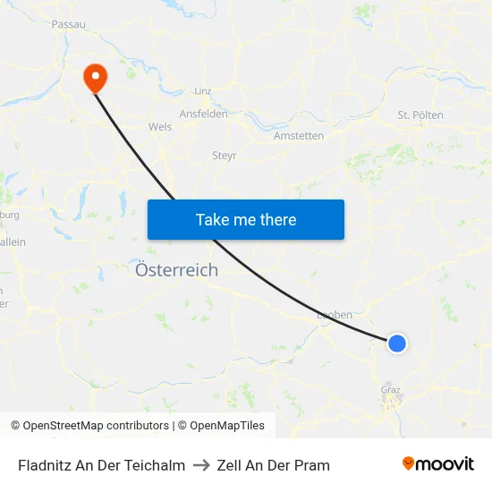 Fladnitz An Der Teichalm to Zell An Der Pram map