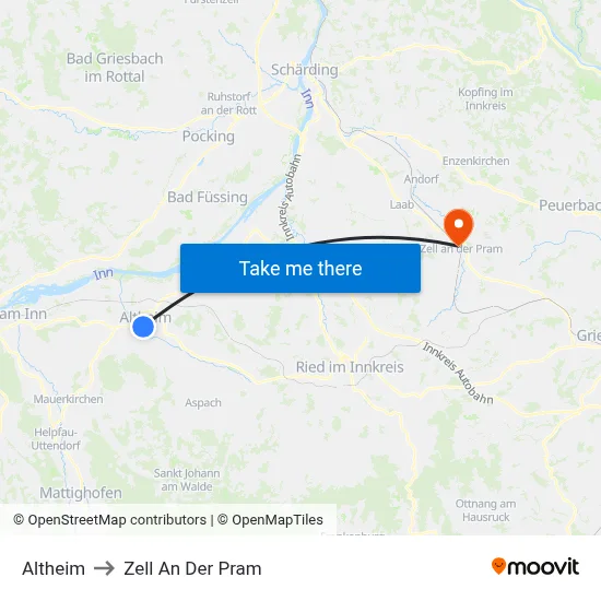 Altheim to Zell An Der Pram map