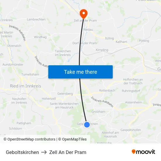 Geboltskirchen to Zell An Der Pram map