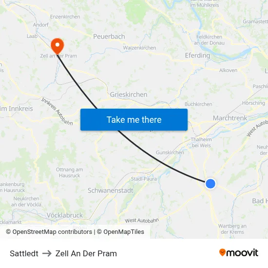 Sattledt to Zell An Der Pram map