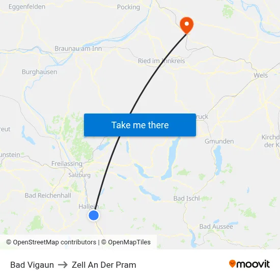 Bad Vigaun to Zell An Der Pram map
