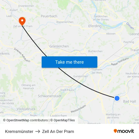 Kremsmünster to Zell An Der Pram map