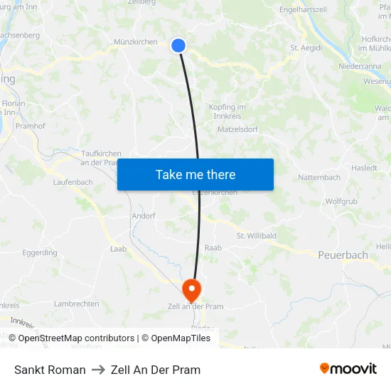 Sankt Roman to Zell An Der Pram map