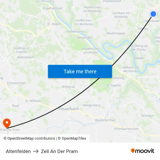 Altenfelden to Zell An Der Pram map