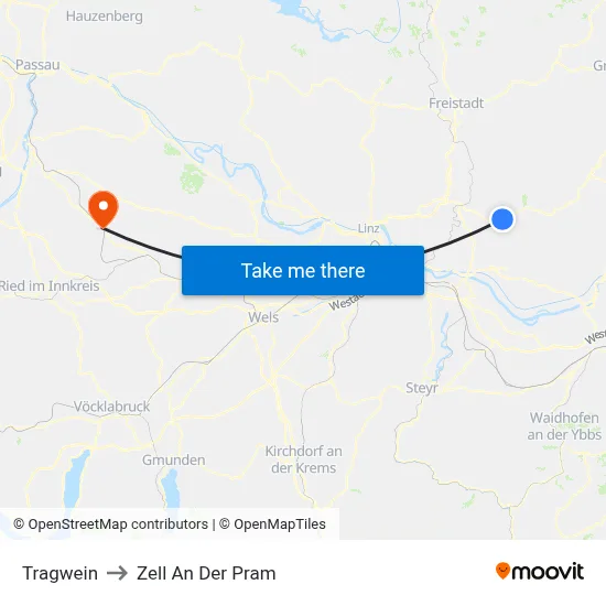 Tragwein to Zell An Der Pram map