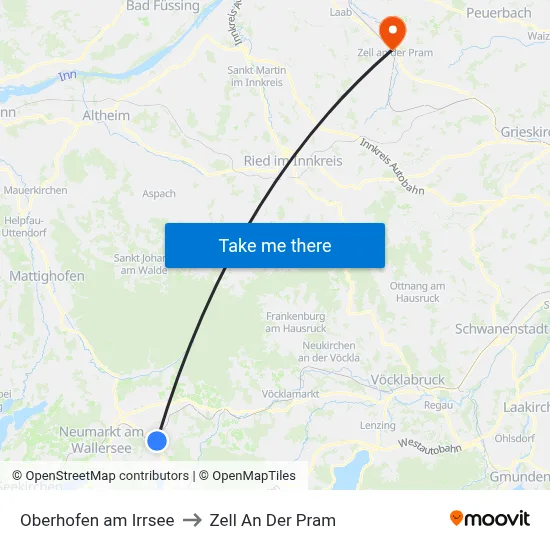 Oberhofen am Irrsee to Zell An Der Pram map
