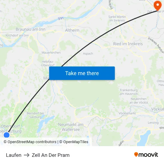 Laufen to Zell An Der Pram map