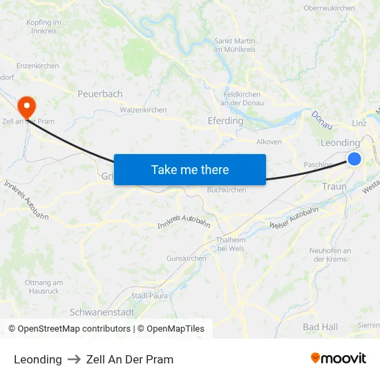 Leonding to Zell An Der Pram map