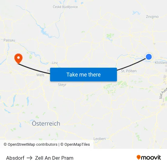 Absdorf to Zell An Der Pram map
