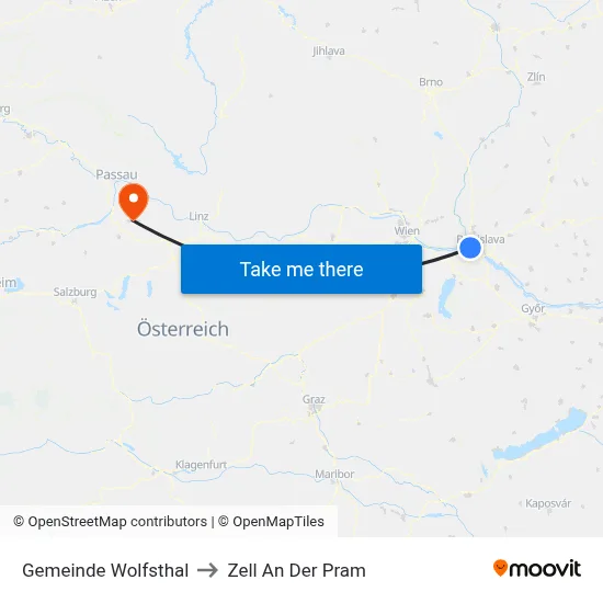 Gemeinde Wolfsthal to Zell An Der Pram map